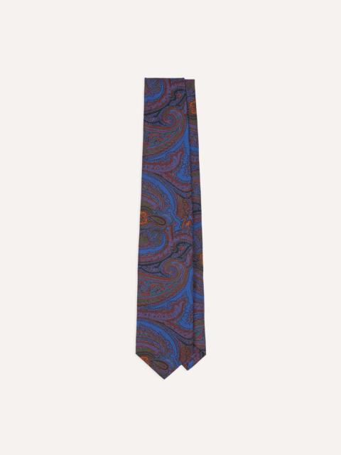 Drake's Blue Acanthus Print Silk Self Tipped Tie