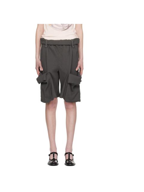 OPEN YY Gray Rolled Waist Sweat Cargo Shorts
