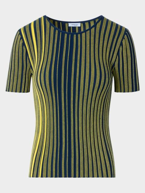 AKRIS Striped Rib Knit Short-Sleeve Sweater