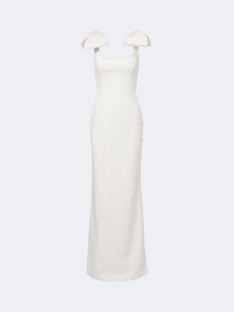 REBECCA VALLANCE Mariee bow-detail embroidered crêpe gown