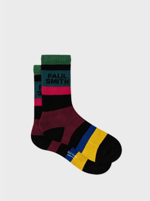 Black Multi-Stripe Logo Ribbed Socks