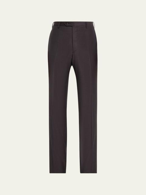 GIORGIO ARMANI Men's Flat-Front Wool Trousers