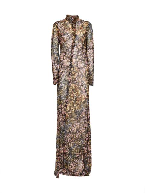 Dries Van Noten Aubergine mini floral patchwork-print jacquard Dalima long shirt dress