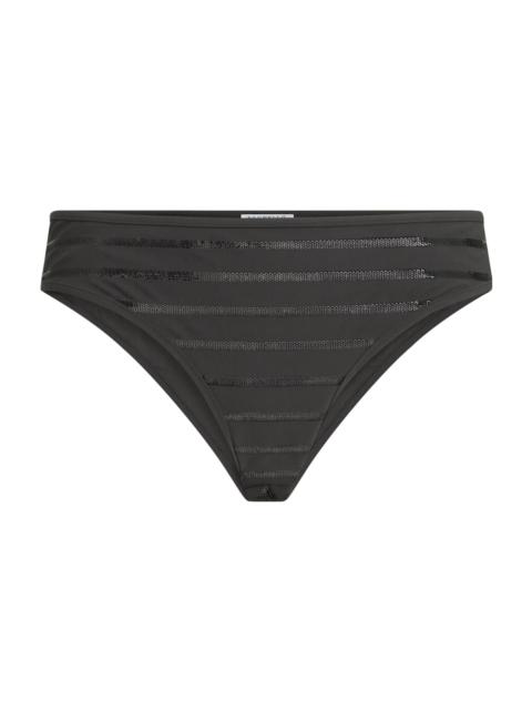 Brunello Cucinelli Women's Dazzling Stripes Bikini Bottoms in Techno Jersey with Monili - Lignite