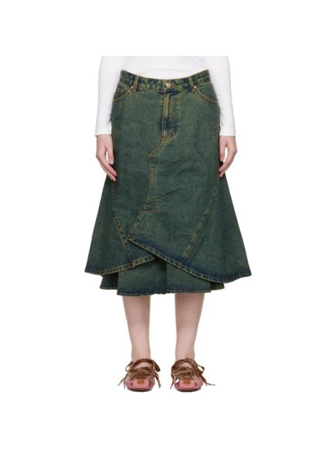 Andersson Bell Blue Custom Flare Layered Denim Midi Skirt
