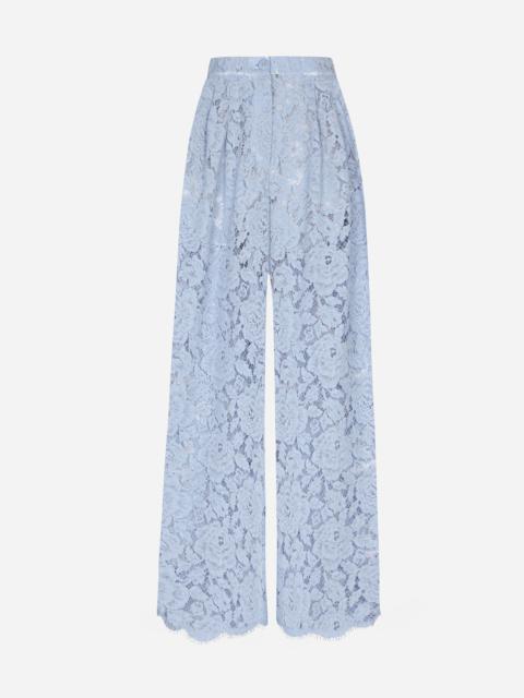 Flared floral cordonetto lace pants with DG logo
