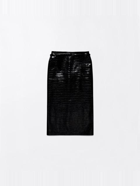 TOM FORD EXOTIC PRINTED CALFSKIN PENCIL SKIRT WITH BELT DETAIL