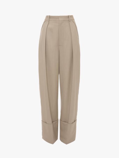 Victoria Beckham Wide Leg Turn-Up Trouser In Almond