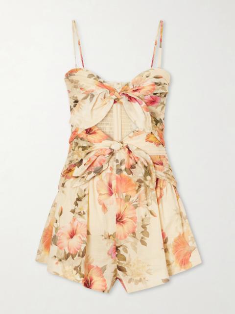 Zimmermann Mahon Cut-out Gathered Floral-print Cotton Playsuit