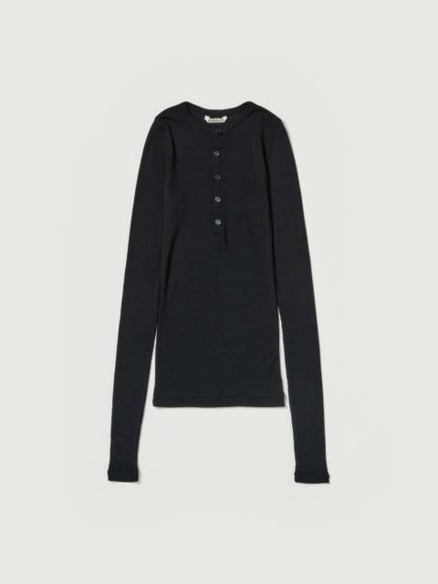 AURALEE WOOL SILK SOFT RIB HENLEY