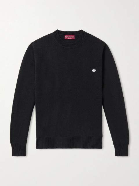 GUCCI Logo-Embroidered Wool and Cashmere-Blend Sweater Black