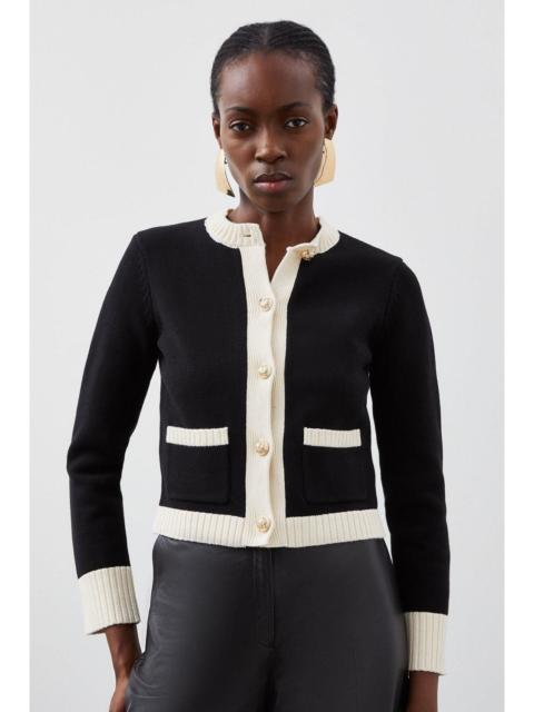 KAREN MILLEN Cotton Cropped Knit Boxy Cardigan