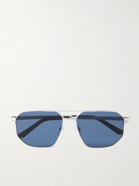 Cartier Santos de Cartier Double-Bridge Aviator-Style Silver and Gold-Tone Sunglasses Silver
