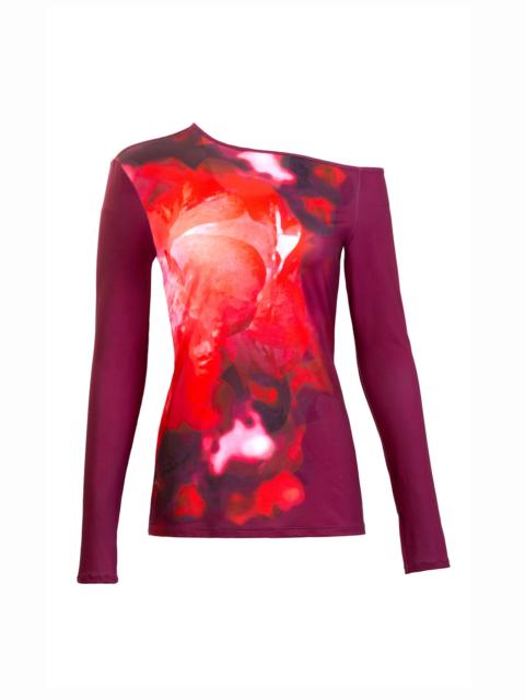 SILVIA TCHERASSI Sabra Asymmetric Floral Jersey Top burgundy
