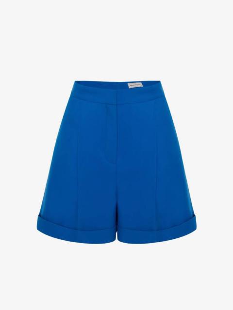 Alexander McQueen Women's Pleated Tailored Shorts in Galactic Blue