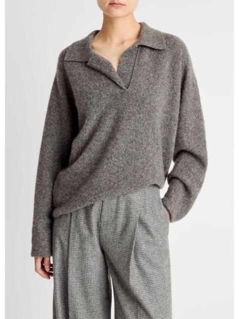 Vince Donegal Plush Cashmere Dolman-Sleeve Polo Sweater