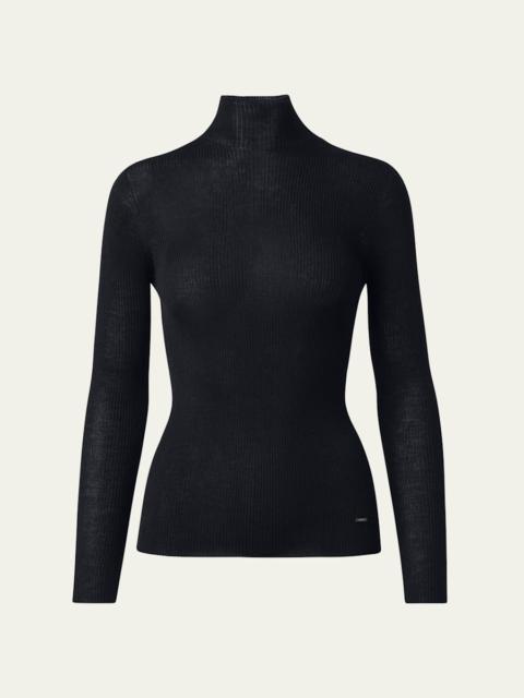 AKRIS Cashmere-Silk Fine Ribbed Knit Pullover