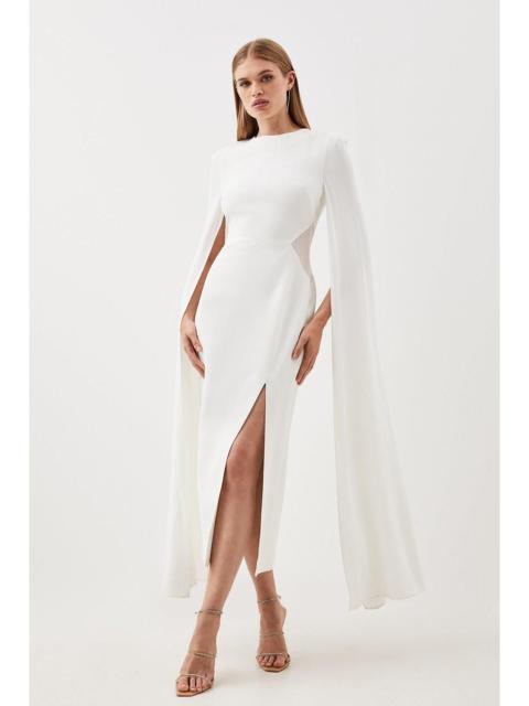 KAREN MILLEN Tailored Compact Stretch Viscose Cape Mesh Panel Midi Dress