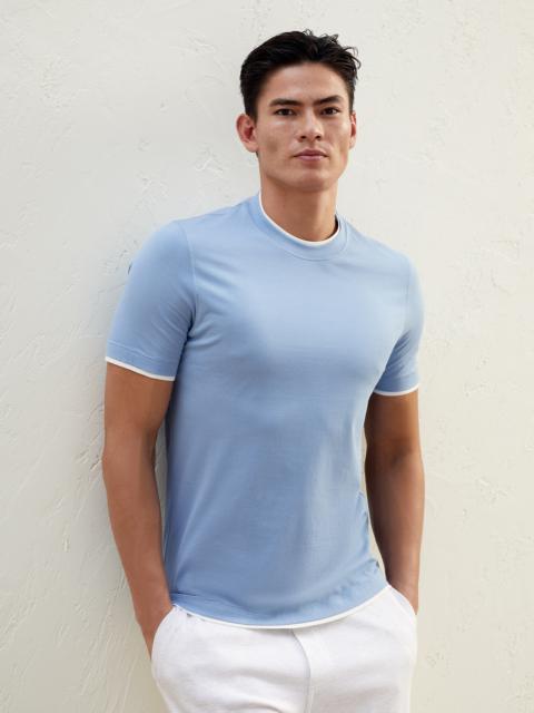 Cotton jersey round neck slim fit T-shirt with faux-layering