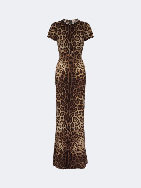 Dolce & Gabbana Embellished leopard-print silk-blend gown