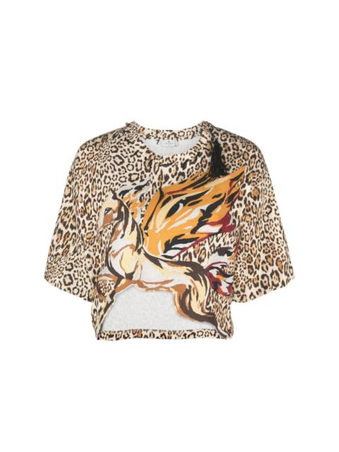 Pegaso-patch leopard-print T-shirt