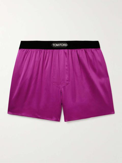 TOM FORD Velvet-Trimmed Stretch-Silk Satin Boxer Shorts