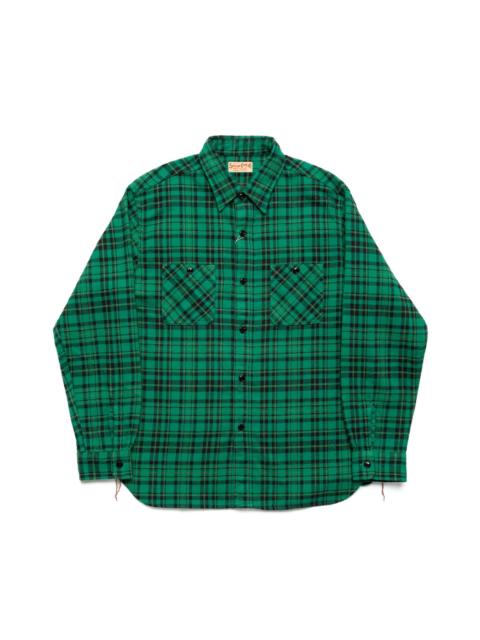 SUGAR CANE Twill Check L/S Work Shirt - Green