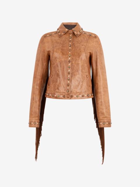 Roberto Cavalli Leather Jacket With Fringes And Studs