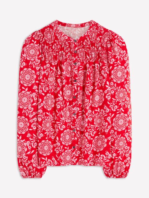 BODEN Mya Smocked Jersey Shirt-Salsa, Decorative Blossom