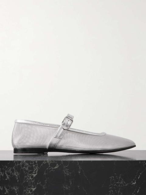 LE MONDE BÉRYL Metallic leather-trimmed mesh Mary Jane ballet flats Silver