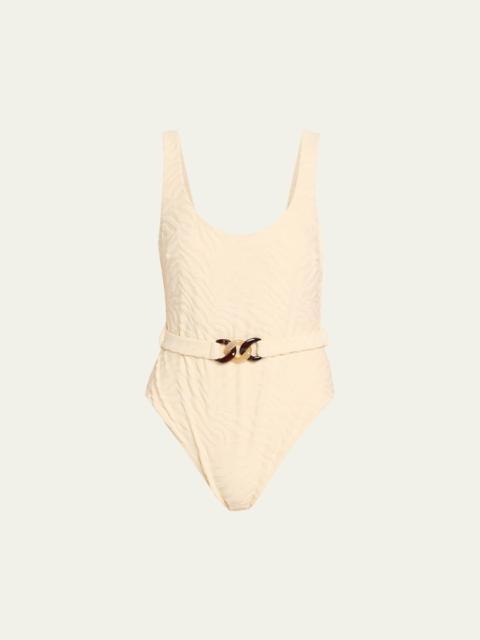 Zimmermann Indra Textured Scoop One-Piece Swimsuit
