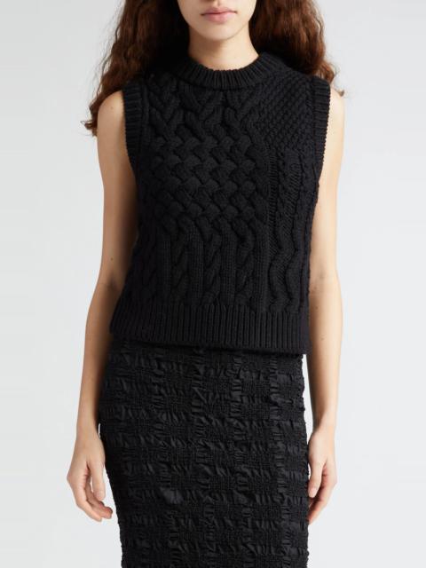 CECILIE BAHNSEN Jane Open Back Merino Wool Cable Knit Sweater Vest ...