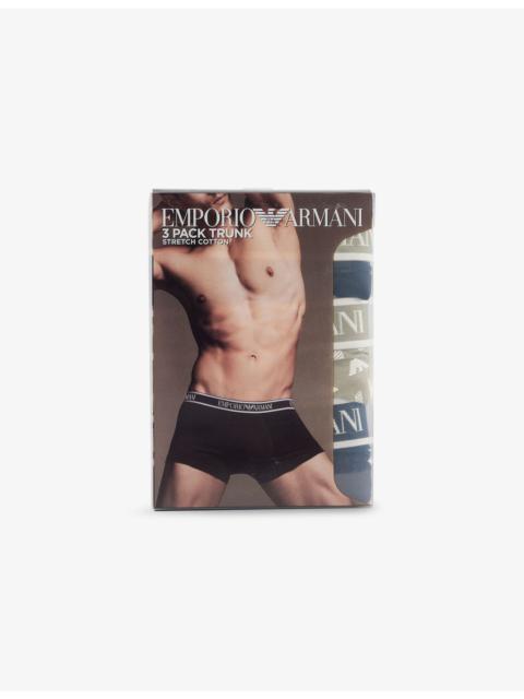 EMPORIO ARMANI Branded Mid-Rise Pack Of Three Stretch-Cotton Trunks