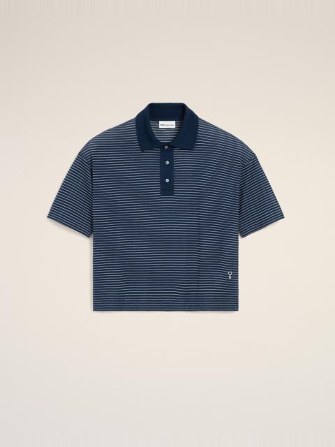 AMI Paris BLUE COTTON STRIPED AMI DE COEUR POLO