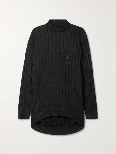BALENCIAGA Embroidered ribbed silk turtleneck sweater