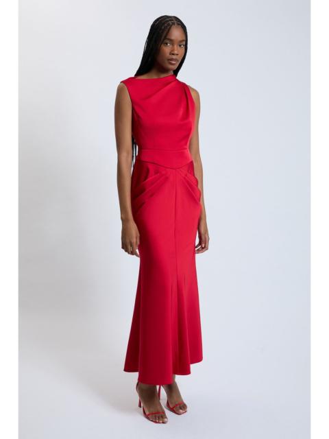 KAREN MILLEN Satin Tailored One Shoulder Fishtail Maxi Dress