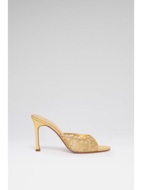 Amina Muaddi ALEXA LACE SLIPPER 95 GOLD LACE AND GOLD NAPPA