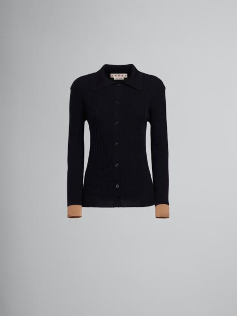 Marni BLACK WOOL CARDIGAN WITH CONTRASTING CUFFS