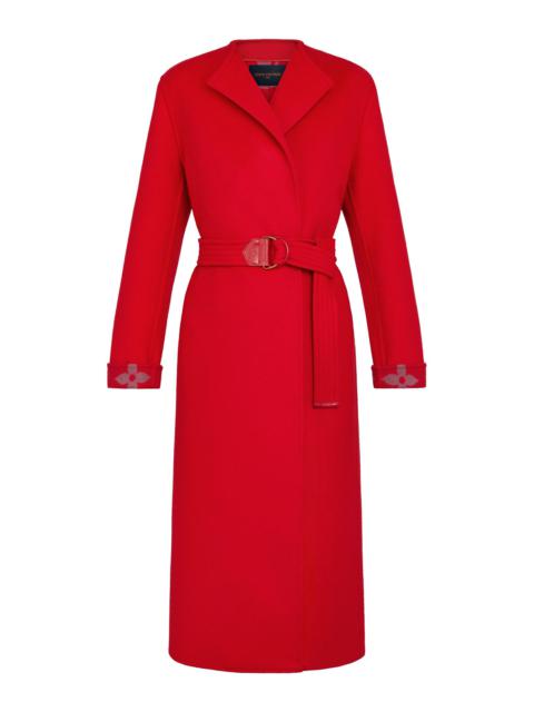 Louis Vuitton Collarless Red Wool Wrap Coat