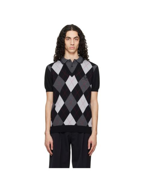 Fred Perry Black & Gray Kris Van Assche Edition Argyle Knitted Polo