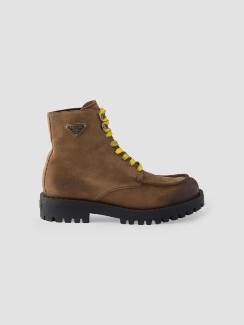 Prada Men's Aged Suede Lace-Up Ankle Boots - Brown