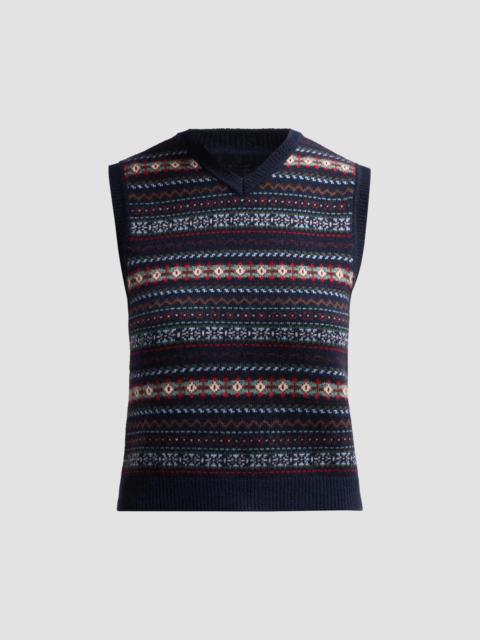 DÔEN Women's Vincent Wool-Cashmere Sweater Vest - Navy Dash Wood Fair Isle