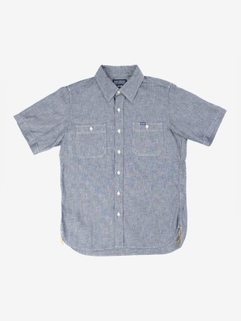 Iron Heart IHSH-285-PIN 5.5oz Selvedge Pinstripe Chambray Short Sleeve Work Shirt - Indigo