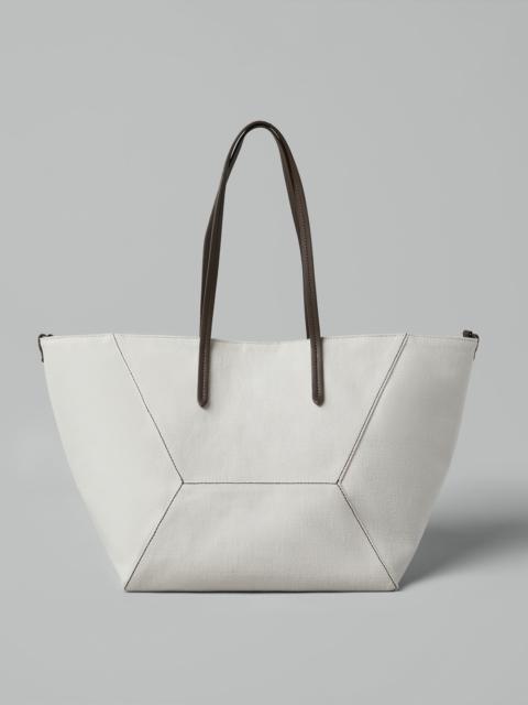 Cotton and linen canvas shopper bag with monili