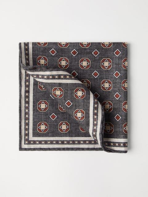 Brunello Cucinelli Double face silk pocket square with geometric pattern