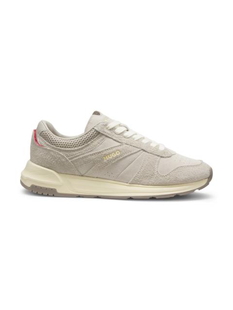 HUGO TEXTURED-SUEDE SNEAKERS WITH LOGO DETAILS