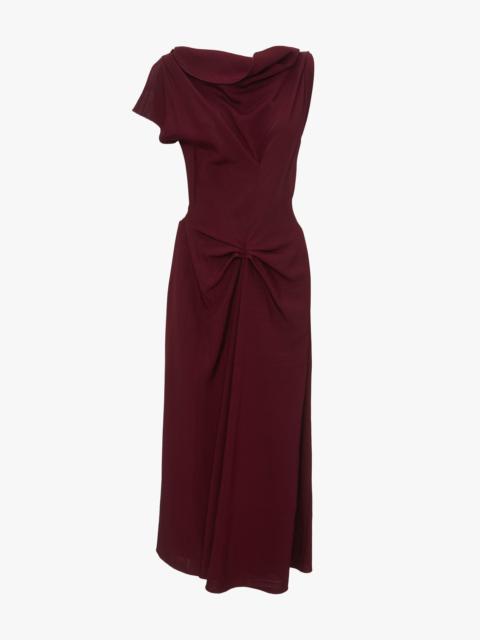 Deconstructed Gathered Waist Midi Dress In Port