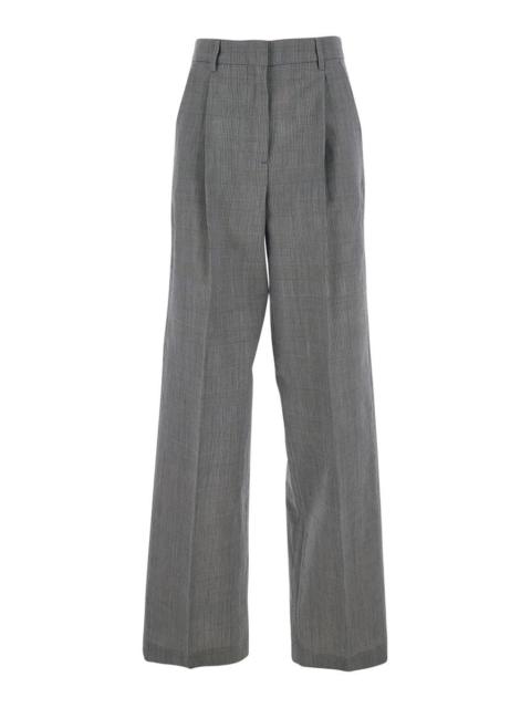Golden Goose Grey Pants With All-Over Prince Of Wales Print And Wide Leg In Wool Woman
