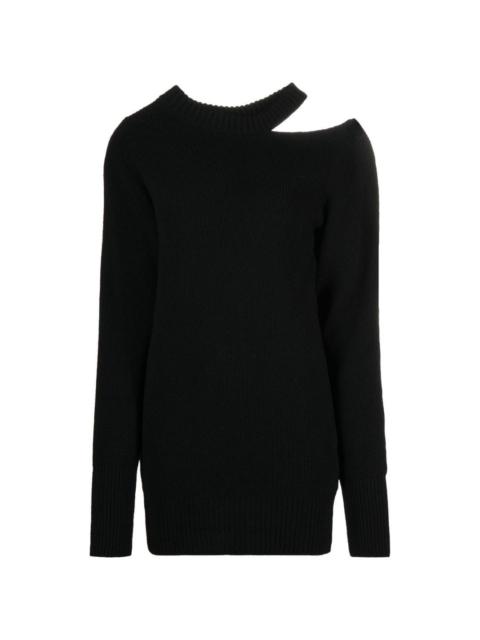 cut-out shoulder rib-knit sweater