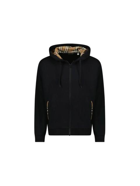 Burberry Burberry Keira Cotton Zip Up Check Hoodie Black